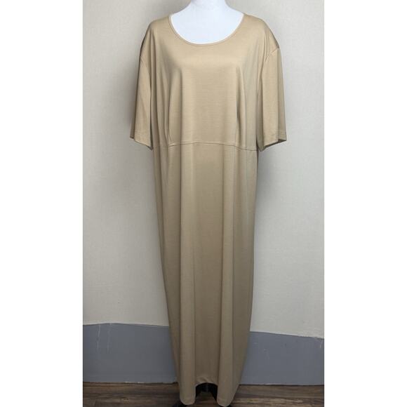 Maggie Barnes Women’s Plus Sz 3X Midi Dress Tan Beige Minimalist Modest - Picture 1 of 13